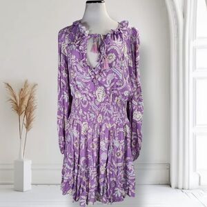 Revolve House of Harlow Dress Ajay Mini Size L Lilac Paisley Peasant Smocked